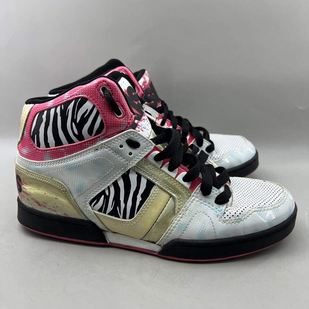 Osiris NYC 83 SLM Shoes Women Size 10 White Pink Zebra Comfort High Top Sneakers